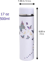 Mother of Pearl Design Stainless Steel Water Bottle with Tea Infuser Strainer 17 oz Leakproof Screw Cap Wide Mouth Double Wall Vacuum Insulated Travel Sport Water Flask Thermo Mug (Butterfly White)