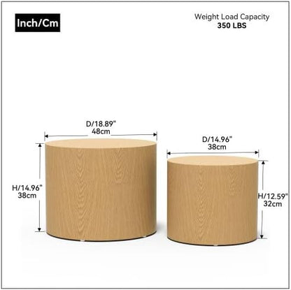 Small Round Coffee Table Nesting End Table Set of 2, Wood Side Circle Accent - Image 2