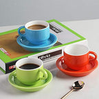 Sweejar Porcelain Espresso Cup & Saucer Set, Stackable Demitasse Cups with Metal Stand, 2.5 OZ for Latte,Coffee,Cafe Mocha,Tea, Set of 6(Multi)