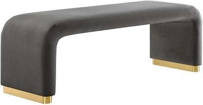 Modway EEI-6734-BRA-STG Koda Performance Velvet Waterfall Long Bench, Brass by Modway