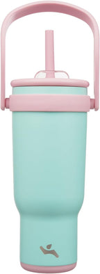 40 oz Tumbler with Side Handle, Insulated Water Bottle with Straw and 2 in 1 Lid, Stainless Steel Cup Travel Coffee Mug for Sports Office Gym,Guava