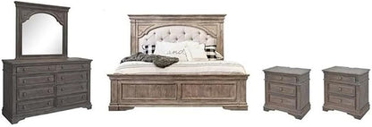 Pemberly Row King Panel Bed, Driftwood Gray Wood Frame, Upholstered Button by PEMBERLYROW