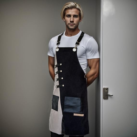 Apron for Women and Men Waterproof Canvas Extra Pocket for Chef Barista Gardening BBQ Grilling Crossback Unisex