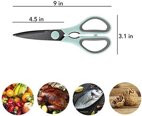 Country Kitchen Kitchen Scissors, Stainless Steel Kitchen Shears, Cooking Scissors for Cutting Meat, Chicken, Herbs and Produce with Blade Cover and Soft Grip Handles, Mint