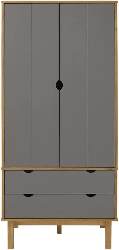 Compact Brown Wardrobe with 2 Drawers and Large Compartment, Solid Pine Wood - Image 4