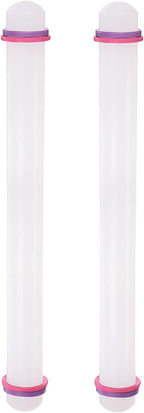 HARFINGTON 2pcs Fondant Rolling Pin with Rings PP 43cm x 3.5cm Non Stick for Baking, White
