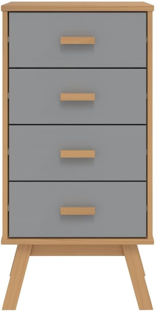 Scandinavian Style Grey and Brown Solid Pine Wood Bedside Cabinet - Image 7