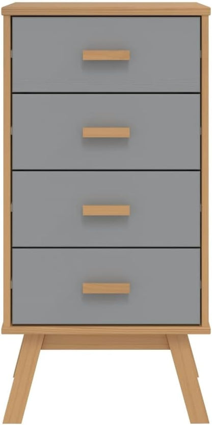 Scandinavian Style Grey and Brown Solid Pine Wood Bedside Cabinet - Image 7