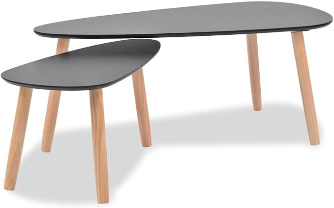 Coffee Table Set of 2 Black Solid Pine Wood Legs - Image 2