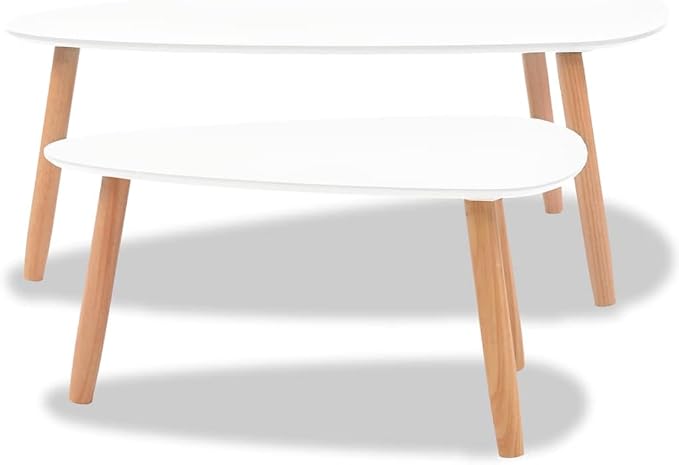 White Solid Pinewood and MDF Coffee Table Set of 2, Scandinavian Style Modern - Image 8
