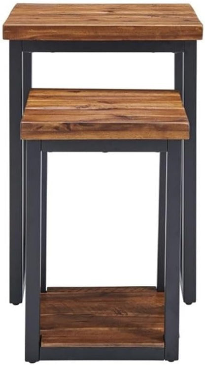 Claremont Rustic Wood Nesting End Tables, Solid Wood and Black-Finished Metal - Image 6