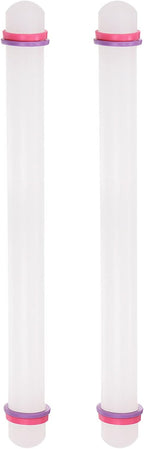 HARFINGTON 2pcs Fondant Rolling Pin 18 Inch x 0.98 Inch Adjustable Guide Rings Non-Stick PP Plastic Fondant Roller Dough Roller Kitchen Decorating Tools for Cookie Pastry Pizza Clay
