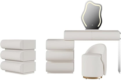 homary White 2-Piece Makeup Vanity & Smart Nightstand Set, Modern Vanity Table - Image 9