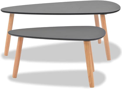 2 Coffee Tables Modern Coffee Table & Center Table Black MDF Tabletop Solid - Image 8