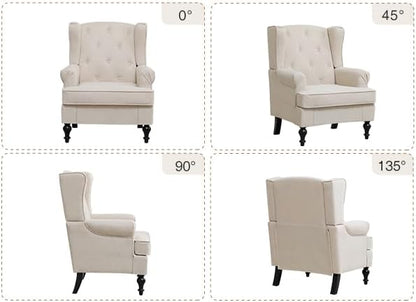Accent Chair Set of 2, Mid Century Modern Fabric Wingback Chair, Upholstered - Image 9
