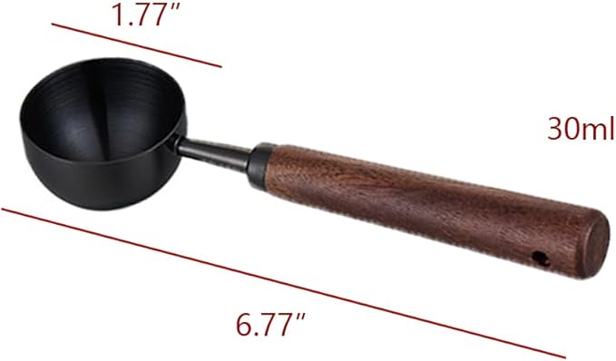 304 Stainless Steel Coffee Measuring Spoon Wooden Handle Coffee Scoop for Coffee, Tea,2 TBSP/30ML,Black