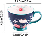 Vintage Flower Mugs – Large Ceramic Coffee Mug (15oz) – Cute Cereal Cup for Breakfast, Oatmeal Tea & Hot Drinks – Handmade Ceramic Cup with Floral Design