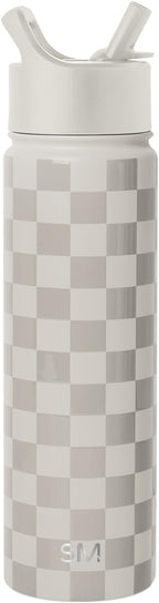 Simple Modern Water Bottle with Straw Lid Vacuum Insulated Stainless Steel Metal Cup Bottles | Reusable Leak Proof BPA-Free Flask for Gym Sports | Summit Collection | 22oz, Checkmate