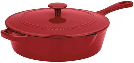 Cuisinart 12-Inch Cast Iron Chicken Fryer with Lid, 4.5 Quart Capacity, Porcelain Enameled Interior, Oven Safe, Induction Compatible, Enameled Red