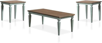 BOWERY HILL Transitional Wood 3-Piece Coffee Table Set, Antique Blue and Oak by BOWERYHILL