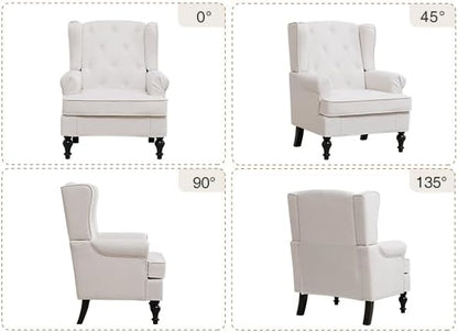 Accent Chair Set of 2, Mid Century Modern Fabric Wingback Chair, Upholstered - Image 9