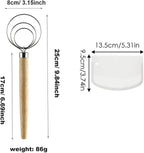 Danish Dough Whisk with Dough Scraper 10" Dutch Bread Whisk Bread Mixer Stainless Steel Dutch Bread Dough Whisk with Wooden Handle Dutch Whisk Baking Tools for Sourdough, Pizza, Pastry, Cake