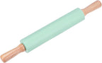 HARFINGTON Silicone Rolling Pins for Baking 16.93 Inch Non-Stick Silicone Surface Wooden Handle Rolling Pin Small Roller Playdough Rolling Pins for Fondant Kitchen Dough Pizza, Green