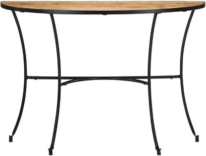 Half-Circle Solid Mango Wood Side Table 43.3"x15.7"x30.3" Natural Finish Narrow - Image 3