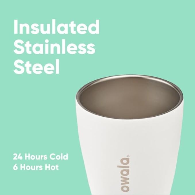 Owala SmoothSip Insulated Stainless Steel Coffee Tumbler, Reusable Iced Coffee Cup, Hot Coffee Travel Mug, Perfect for Cappuccino, BPA Free, 10 oz, Gray (Cloudscape)