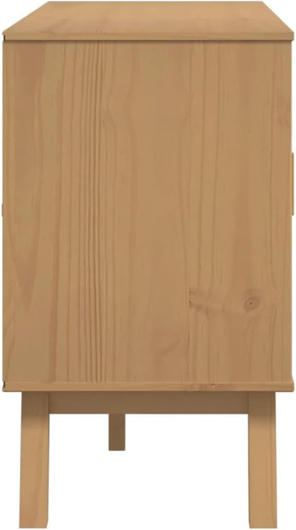 Grey and Brown Sideboard with 3 Drawers and 2 Cabinets Solid Pine Wood - Image 9