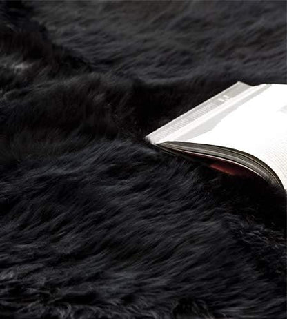 HUAHOO Premium Genuine Sheepskin Rug Black Real Australia Sheepskin Natural - Image 2
