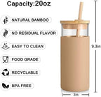 Tronco 20 oz Glass Tumbler with Lid & Straw - Iced Coffee Cup & Smoothie Cup With Silicone Sleeve | BPA-Free, Dishwasher Safe | Reusable Glass Cups with Bamboo Lids and Straws (Yellow 1 Count)