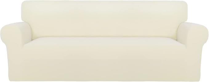 PureFit Stretch Oversized Couch Covers Fleece Sofa Slipcovers Ivory | 1-Piece by PureFit