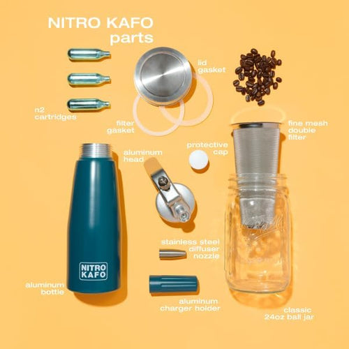 0.5L Nitro Coffee Maker, Aluminum Nitro Cold Brew Coffee Maker with Special Nitro Diffuser Nozzle & Cold Brew Maker for Making Nitro Cold Brew, 1 Pint/0.5L, Includes (10) Nitro Cartridges