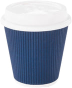Restaurantware 8 Ounce Double Wall Disposable Coffee Cups, 500 Insulated Dark Blue Paper Tumblers Ripple Wall Design, Lids Sold Separately for Hot Drinks like Tea, Hot Chocolate, and More