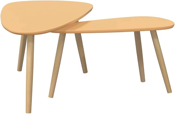 Brown Solid Pine Wood Coffee Table Set of 2 Pieces - Image 6