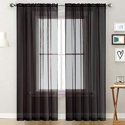 SpaceDresser Basic Rod Pocket Sheer Voile Window Curtain Panels White 1 Pair 2 - Image 2