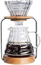 SOTECH Pour Over Coffee Station Dripper Stand Coffee Filter Wooden Filter Holder Glass Server with Paper Coffee Filters, Coffee Maker Stand Set for Coffee Tea and Saffron