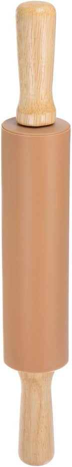 HARFINGTON Silicone Rolling Pins for Baking 14.96 Inch Non-Stick Silicone Surface Wooden Handle Rolling Pin Small Roller Playdough Rolling Pins for Fondant Kitchen Dough Pizza, Brown