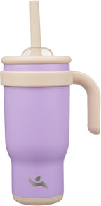 18 oz Tumbler with Side Handle, Insulated Water Bottle with Straw and 2 in 1 Lid, Stainless Steel Cup Travel Coffee Mug for Sports Office Gym,Purple