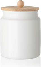 Sweejar Ceramic Kitchen Canisters, 58 FLOZ Porcelain Food Storage Jar with Airtight Seal Wooden Lid, Home Container Serving for Coffee Beans, Tea-leave, Sugar, Salt and More, Tool Bucket (White)