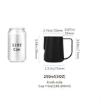 watchget Milk Frothing Pitcher 250ml/8oz Stainless Steel Espresso Steaming Pitcher Milk Coffee Cappuccino Latte Art Barista Steam Pitcher Milk Frothing Jug, Black