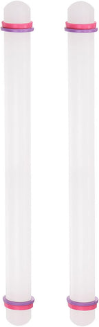 HARFINGTON 2pcs Fondant Rolling Pin 20 Inch x 0.98 Inch Adjustable Guide Rings Non-Stick PP Plastic Fondant Roller Dough Roller Kitchen Decorating Tools for Cookie Pastry Pizza Clay