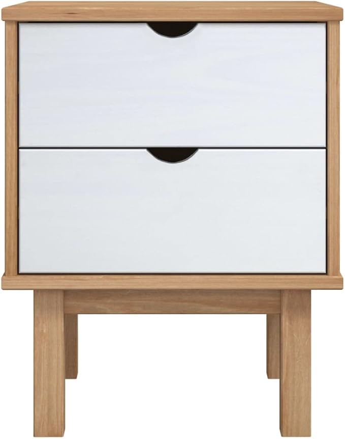 Scandinavian Style Bedside Cabinet in Brown and White Solid Pine Wood - Image 4