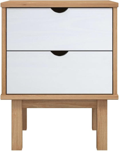 Scandinavian Style Bedside Cabinet in Brown and White Solid Pine Wood - Image 4