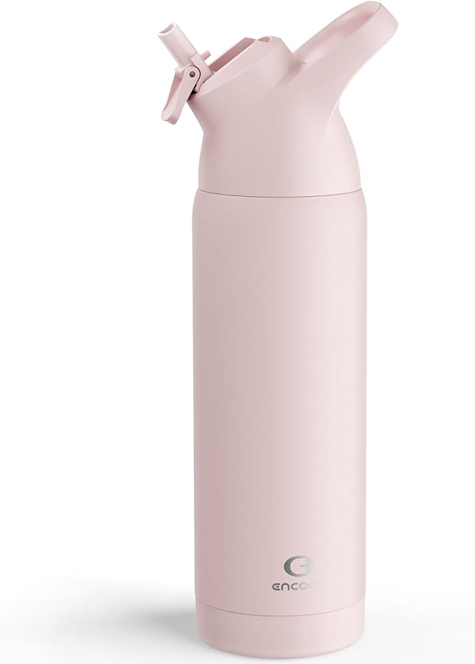Insulated Water Bottle with Straw - Encool Stainless Steel Water Bottle, Reusable Leakproof and BPA-Free for Sports, Travel, Cold for 24 Hours, 24 oz, Cotton Candy