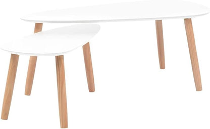 White Solid Pinewood and MDF Coffee Table Set of 2, Scandinavian Style Modern by Unknown
