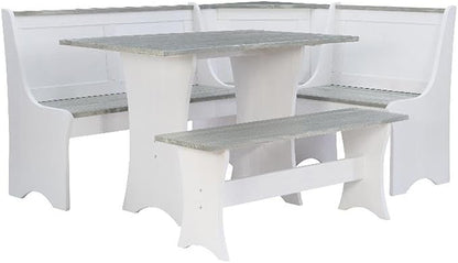 Linon Jackie Two Tone Pine Wood Coastal Corner Dining Nook in Graywash/White by Linon
