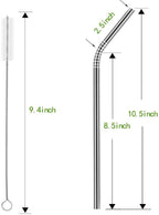 Set of 10 Stainless Steel Straws, HuaQi Bent Reusable Drinking Straws 10.5'' Long 0.24‘’ Dia for 30 oz Tumbler and 20 oz Tumbler, 2 Cleaning Brush Included (10 Bent Staw + 2 Brushes）
