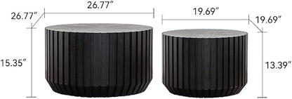 46.46'' Black Round Nesting Coffee Table Set of 2, Modern Circle Fluted Drum - Image 2